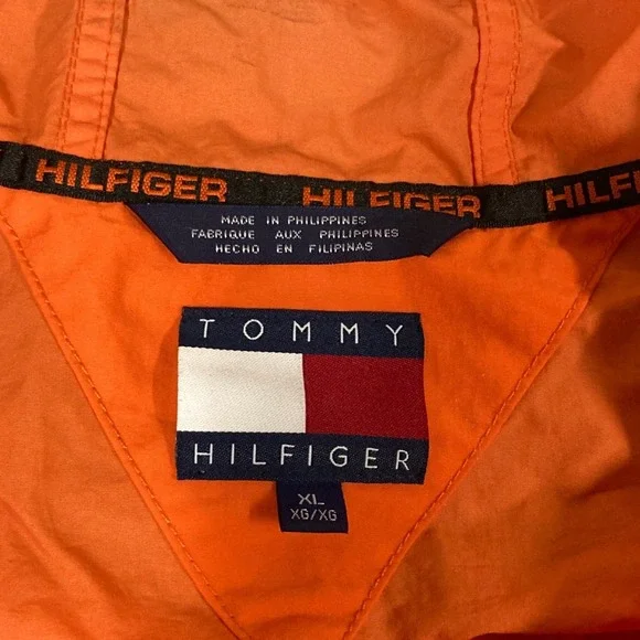 Tommy Hilfiger Mens Orange Anorak Windbreaker Jacket Quarter Zip Hooded XL - Picture 11 of 16